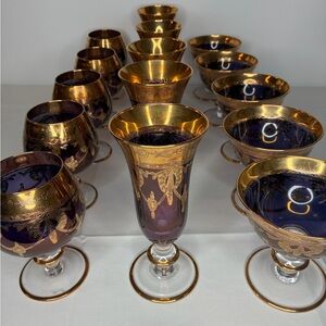 Arte Italica Amethyst Crystal Glassware Set | 15-Piece Goblets & Flutes | Vintag